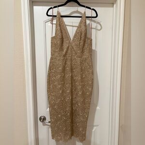 Manning Cartell Treasure Seekers Gold Metallic Lace Illusion Dress NWT Size 10